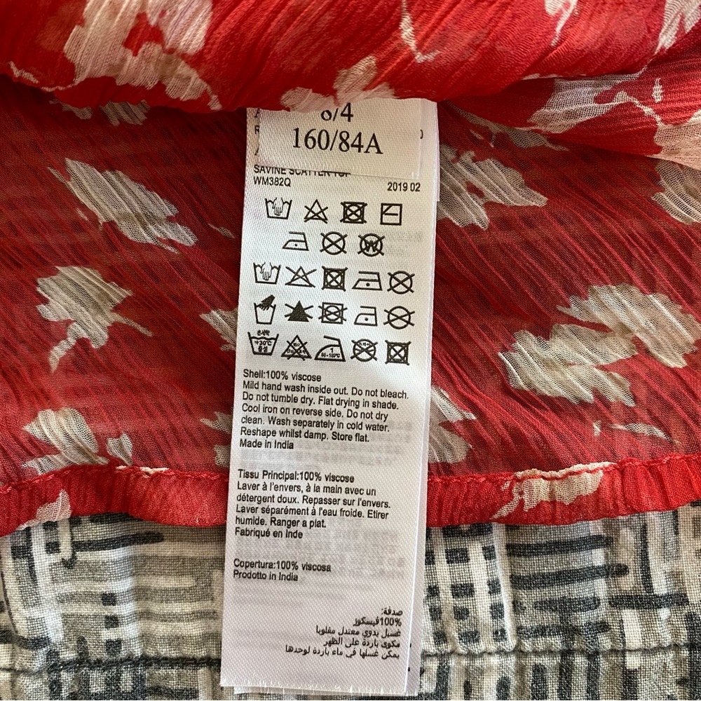 AllSaints Savine Scatter Top Red Floral Ruffle Sleeveless Shirt Size 4 B… - Picture 6 of 8